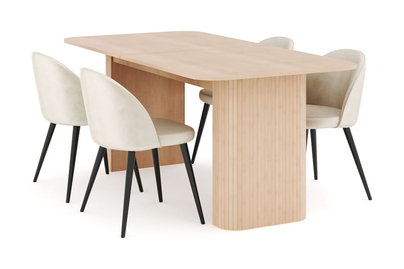 Kopparbo Spisegruppe 180-240 cm Forlengbar med 4 Valeri Fløyelsstoler - Whitewash - Møbler - Bord - Spisegruppe