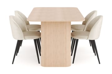 Kopparbo Spisegruppe 180-240 cm Forlengbar med 4 Valeri Fløyelsstoler - Whitewash - Møbler - Bord - Spisegruppe