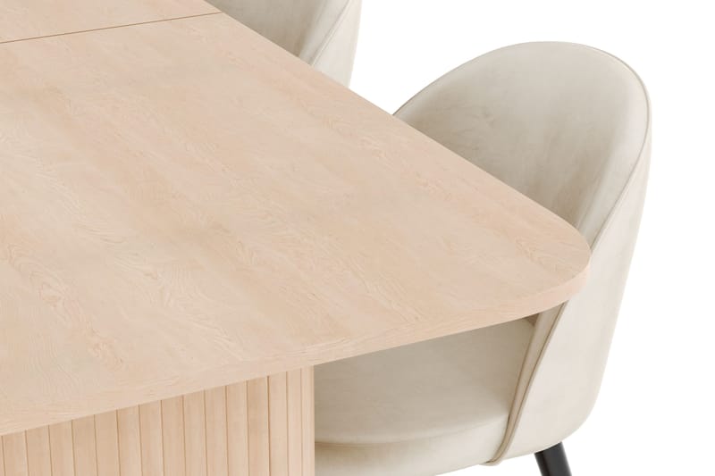 Kopparbo Spisegruppe 180-240 cm Forlengbar med 4 Valeri Fløyelsstoler - Whitewash - Møbler - Bord - Spisegruppe