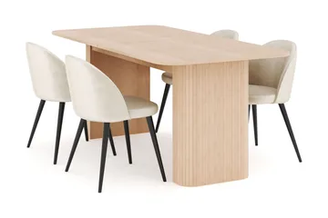 Kopparbo Spisegruppe 180-240 cm Forlengbar med 4 Valeri Fløyelsstoler - Whitewash - Møbler - Bord - Spisegruppe