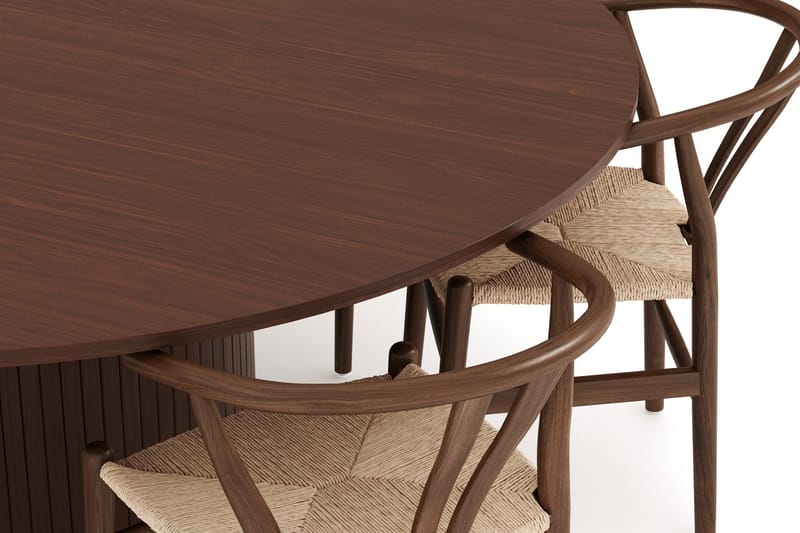 Kopparbo Spisegruppe 180 cm rundt spisebord med 6 Dastoori Spisestoler - Valnøtt - Møbler - Bord - Spisegruppe