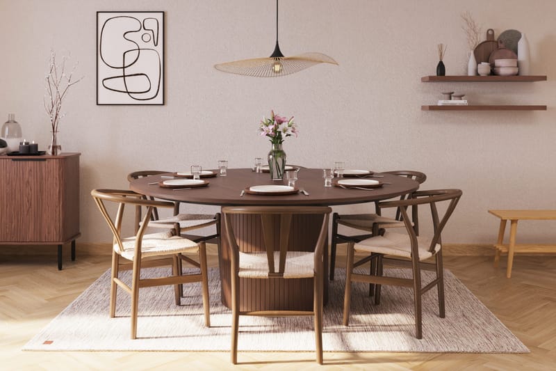 Kopparbo Spisegruppe 180 cm rundt spisebord med 6 Dastoori Spisestoler - Valnøtt - Møbler - Bord - Spisegruppe