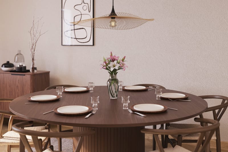 Kopparbo Spisegruppe 180 cm rundt spisebord med 6 Dastoori Spisestoler - Valnøtt - Møbler - Bord - Spisegruppe