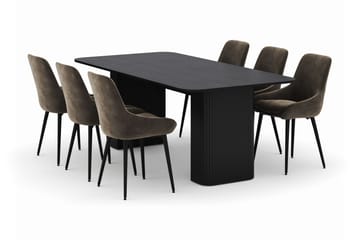 Kopparbo Spisegruppe 200-206cm med 6 Alsarp Spisestoler - Svart - Møbler - Bord - Spisegruppe