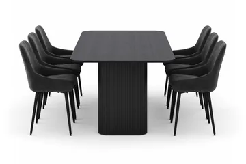 Kopparbo Spisegruppe 200-206cm med 6 Alsarp Spisestoler - Svart - Møbler - Bord - Spisegruppe