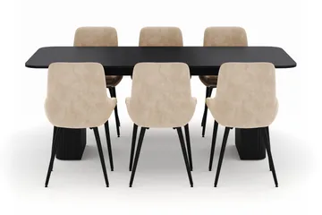 Kopparbo Spisegruppe 200-206cm med 6 Alsarp Spisestoler - Svart - Møbler - Bord - Spisegruppe