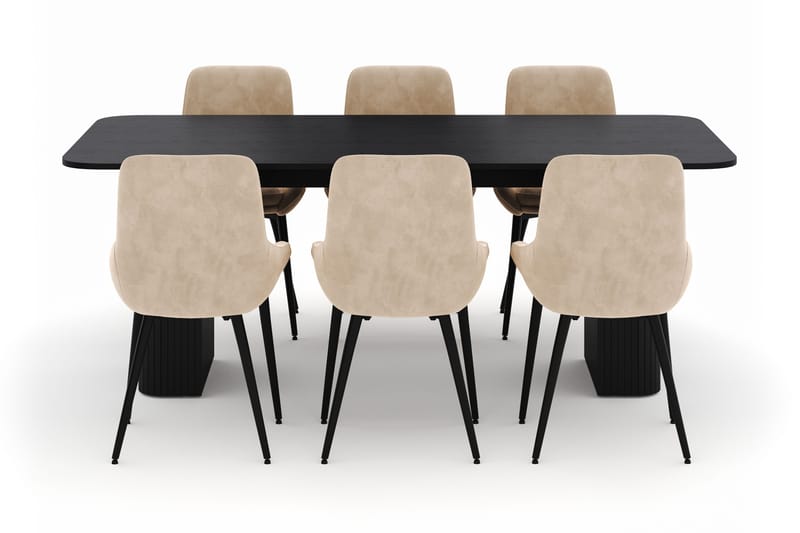 Kopparbo Spisegruppe 200-206cm med 6 Alsarp Spisestoler - Svart - Møbler - Bord - Spisegruppe