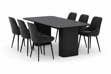 Kopparbo Spisegruppe 200-206cm med 6 Alsarp Spisestoler - Svart - Møbler - Bord - Spisegruppe