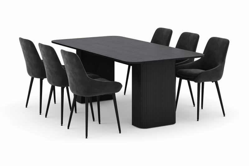 Kopparbo Spisegruppe 200-206cm med 6 Alsarp Spisestoler, Svart