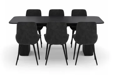 Kopparbo Spisegruppe 200-206cm med 6 Alsarp Spisestoler - Svart - Møbler - Bord - Spisegruppe