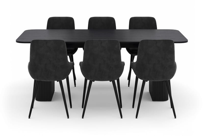 Kopparbo Spisegruppe 200-206cm med 6 Alsarp Spisestoler - Svart - Møbler - Bord - Spisegruppe