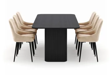 Kopparbo Spisegruppe 200-206cm med 6 Alsarp Spisestoler - Svart - Møbler - Bord - Spisegruppe