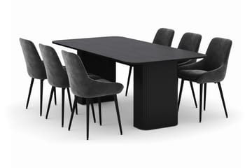 Kopparbo Spisegruppe 200-206cm med 6 Alsarp Spisestoler - Svart - Møbler - Bord - Spisegruppe