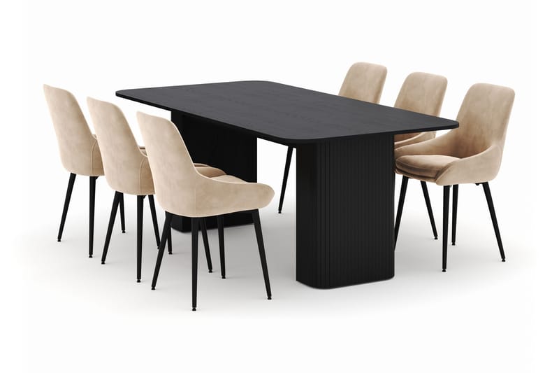 Kopparbo Spisegruppe 200-206cm med 6 Alsarp Spisestoler, Svart