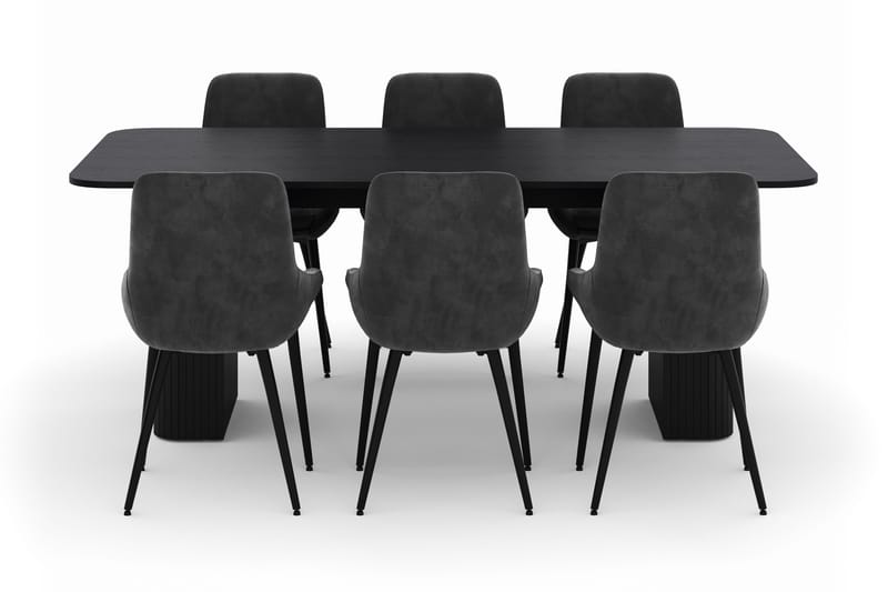 Kopparbo Spisegruppe 200-206cm med 6 Alsarp Spisestoler - Svart - Møbler - Bord - Spisegruppe