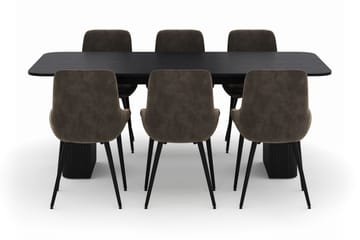 Kopparbo Spisegruppe 200-206cm med 6 Alsarp Spisestoler - Svart - Møbler - Bord - Spisegruppe