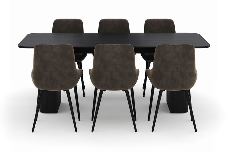Kopparbo Spisegruppe 200-206cm med 6 Alsarp Spisestoler - Svart - Møbler - Bord - Spisegruppe