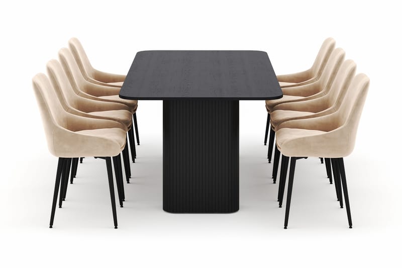 Kopparbo Spisegruppe 200-206cm med 8 Alsarp Spisestoler - Svart - Møbler - Bord - Spisegruppe