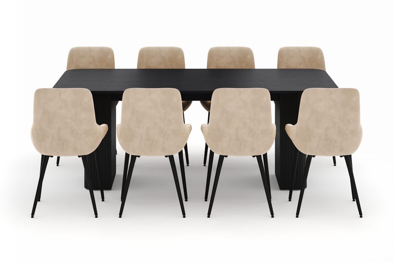Kopparbo Spisegruppe 200-206cm med 8 Alsarp Spisestoler - Svart - Møbler - Bord - Spisegruppe