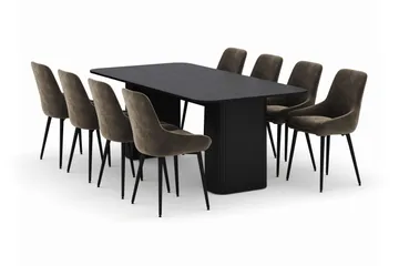 Kopparbo Spisegruppe 200-206cm med 8 Alsarp Spisestoler - Svart - Møbler - Bord - Spisegruppe
