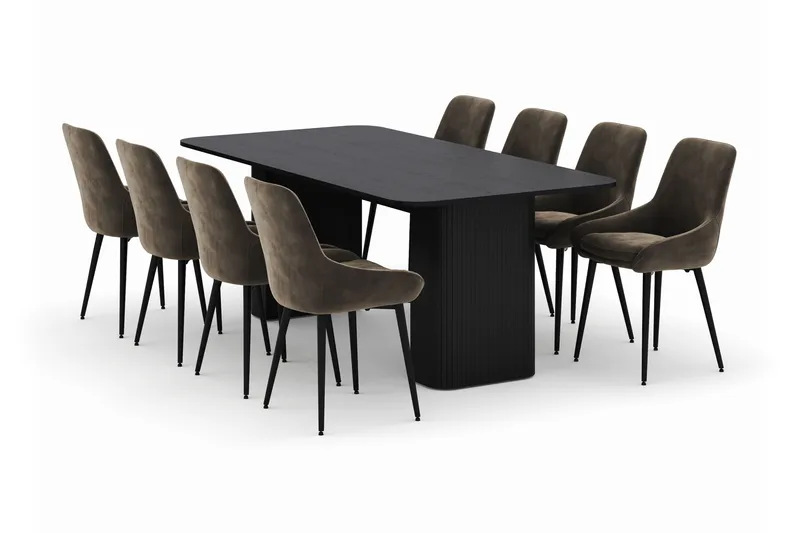 Kopparbo Spisegruppe 200-206cm med 8 Alsarp Spisestoler, Svart