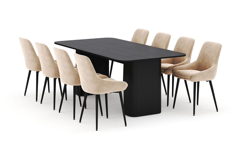 Kopparbo Spisegruppe 200-206cm med 8 Alsarp Spisestoler, Svart