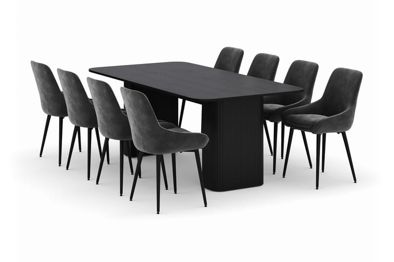 Kopparbo Spisegruppe 200-206cm med 8 Alsarp Spisestoler, Svart