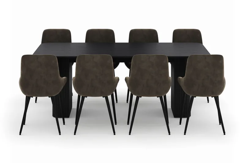 Kopparbo Spisegruppe 200-206cm med 8 Alsarp Spisestoler - Svart - Møbler - Bord - Spisegruppe