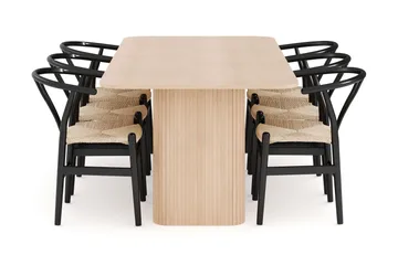 Kopparbo Spisegruppe 200-260 cm Forlengbar med 6 Dastoori Spisestoler - Whitewash - Møbler - Bord - Spisegruppe