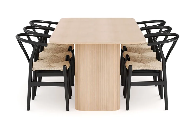 Kopparbo Spisegruppe 200-260 cm Forlengbar med 6 Dastoori Spisestoler - Whitewash - Møbler - Bord - Spisegruppe