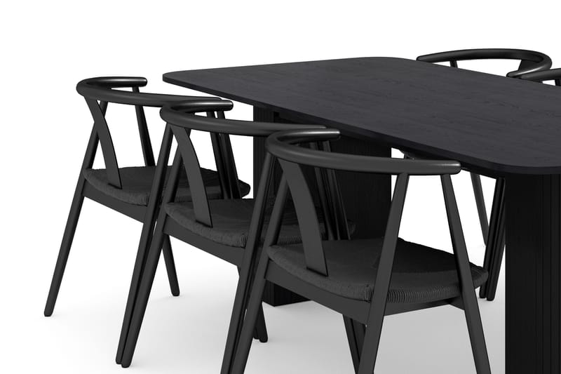 Kopparbo Spisegruppe 200-260 cm Uttrekkbart med 6 Cytie Spisestoler med armlener - Svart - Møbler - Bord - Spisegruppe