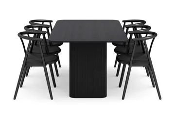 Kopparbo Spisegruppe 200-260 cm Uttrekkbart med 6 Cytie Spisestoler med armlener - Svart - Møbler - Bord - Spisegruppe