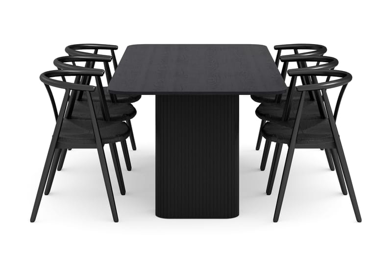 Kopparbo Spisegruppe 200-260 cm Uttrekkbart med 6 Cytie Spisestoler med armlener - Svart - Møbler - Bord - Spisegruppe
