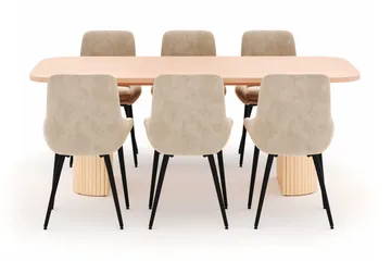 Kopparbo Spisegruppe 200x90cm med 6 Alsarp Spisestoler - Naturell - Møbler - Bord - Spisegruppe