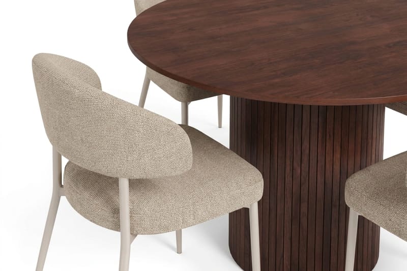 Kopparbo Spisegruppe med rundt bord 110 cm og 4 Sawako Spisestoler - Valnøtt - Møbler - Bord - Spisegruppe