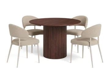Kopparbo Spisegruppe med rundt bord 110 cm og 4 Sawako Spisestoler - Valnøtt - Møbler - Bord - Spisegruppe