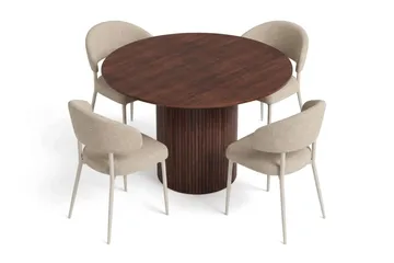 Kopparbo Spisegruppe med rundt bord 110 cm og 4 Sawako Spisestoler - Valnøtt - Møbler - Bord - Spisegruppe