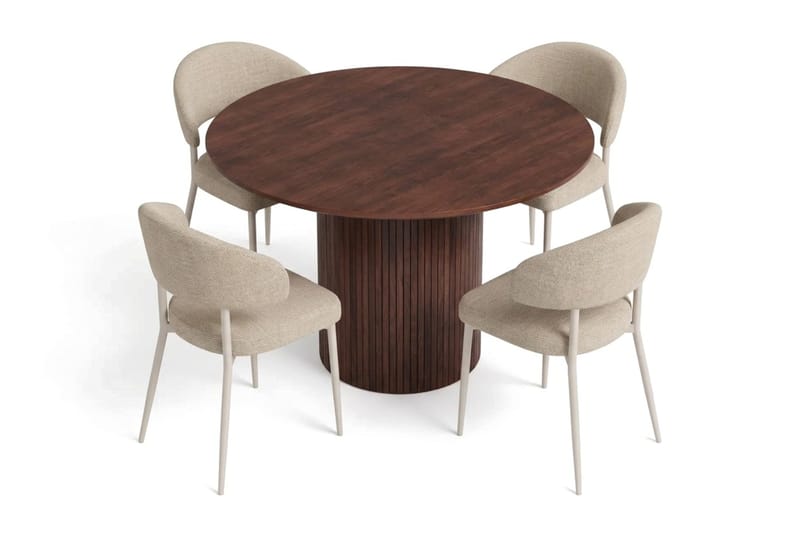 Kopparbo Spisegruppe med rundt bord 110 cm og 4 Sawako Spisestoler - Valnøtt - Møbler - Bord - Spisegruppe