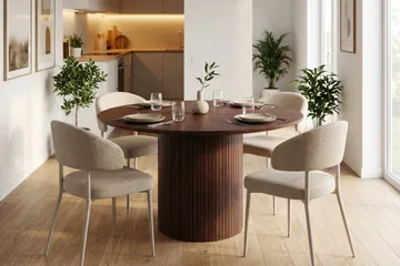 Kopparbo Spisegruppe med rundt bord 110 cm og 4 Sawako Spisestoler - Valnøtt - Møbler - Bord - Spisegruppe