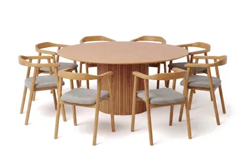 Kopparbo spisegruppe med rundt bord 180 cm eik og 8 Jolie spisestoler - Eik - Møbler - Bord - Spisegruppe