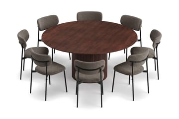 Kopparbo Spisegruppe med rundt bord 180 cm og 8 Lucy Spisestoler - Valnøtt - Møbler - Bord - Spisegruppe