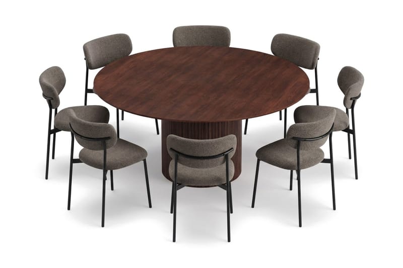 Kopparbo Spisegruppe med rundt bord 180 cm og 8 Lucy Spisestoler - Valnøtt - Møbler - Bord - Spisegruppe
