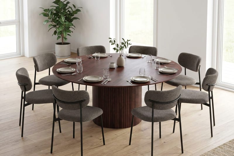 Kopparbo Spisegruppe med rundt bord 180 cm og 8 Lucy Spisestoler - Valnøtt - Møbler - Bord - Spisegruppe