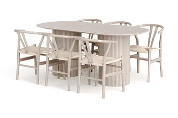 Kopparbo spisegruppe oval 180 cm hvitlasert med 6 Dastoori spisestoler - Hvitbeiset eik - Møbler - Bord - Spisegruppe