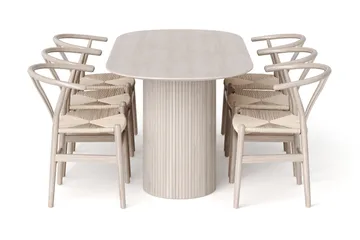 Kopparbo spisegruppe oval 180 cm hvitlasert med 6 Dastoori spisestoler - Hvitbeiset eik - Møbler - Bord - Spisegruppe