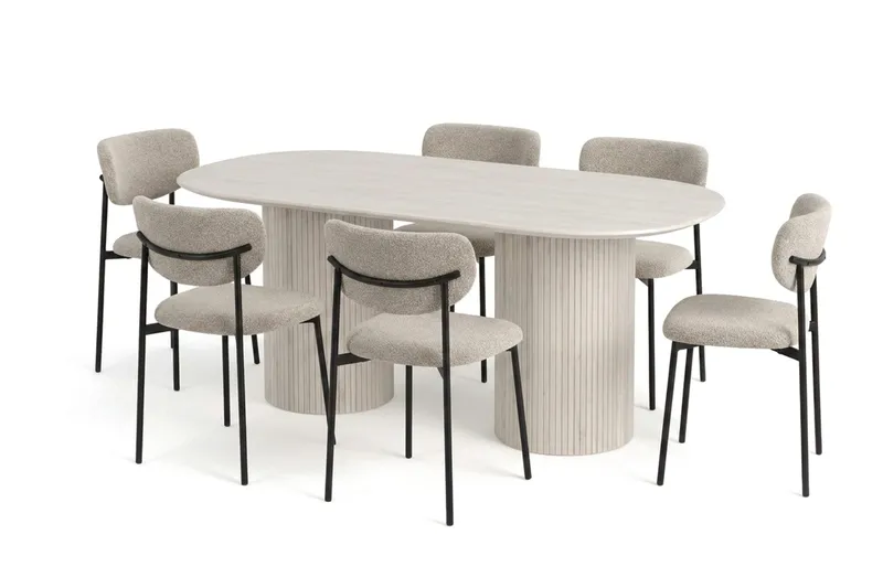 Kopparbo Spisegruppe oval 180 cm Hvitlasert med 6 Lucy Spisestoler, Hvitlasert eik
