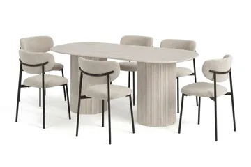 Kopparbo Spisegruppe oval 180 cm Hvitlasert med 6 Lucy Spisestoler - Hvitlasert eik - Møbler - Bord - Spisegruppe