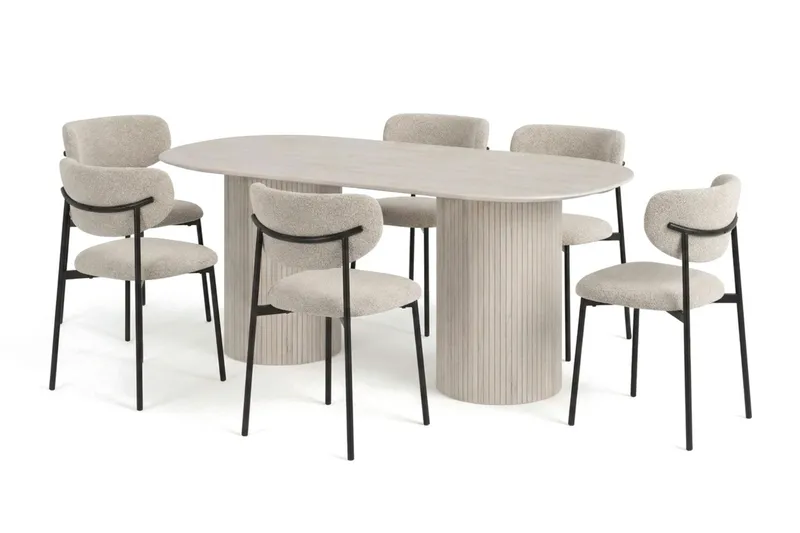 Kopparbo Spisegruppe oval 180 cm Hvitlasert med 6 Lucy Spisestoler - Hvitlasert eik - Møbler - Bord - Spisegruppe