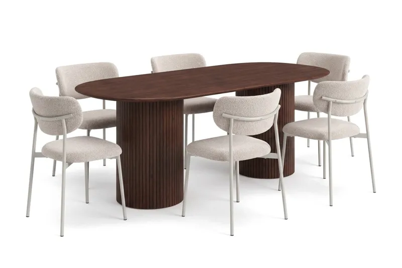 Kopparbo Spisegruppe oval 180 cm med 6 Lucy Spisestoler, Valnøtt