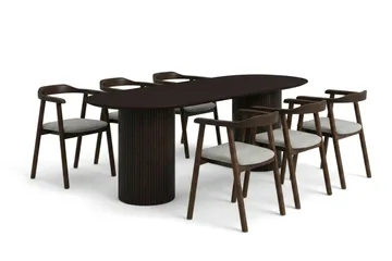 Kopparbo spisegruppe oval 180 cm røkt eik med 6 Jolie spisestoler - Møbler - Bord - Spisegruppe